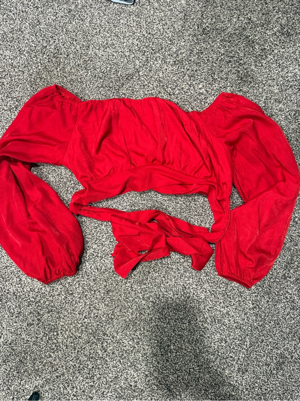 Red Off-Shoulder Puff Sleeve Crop Top